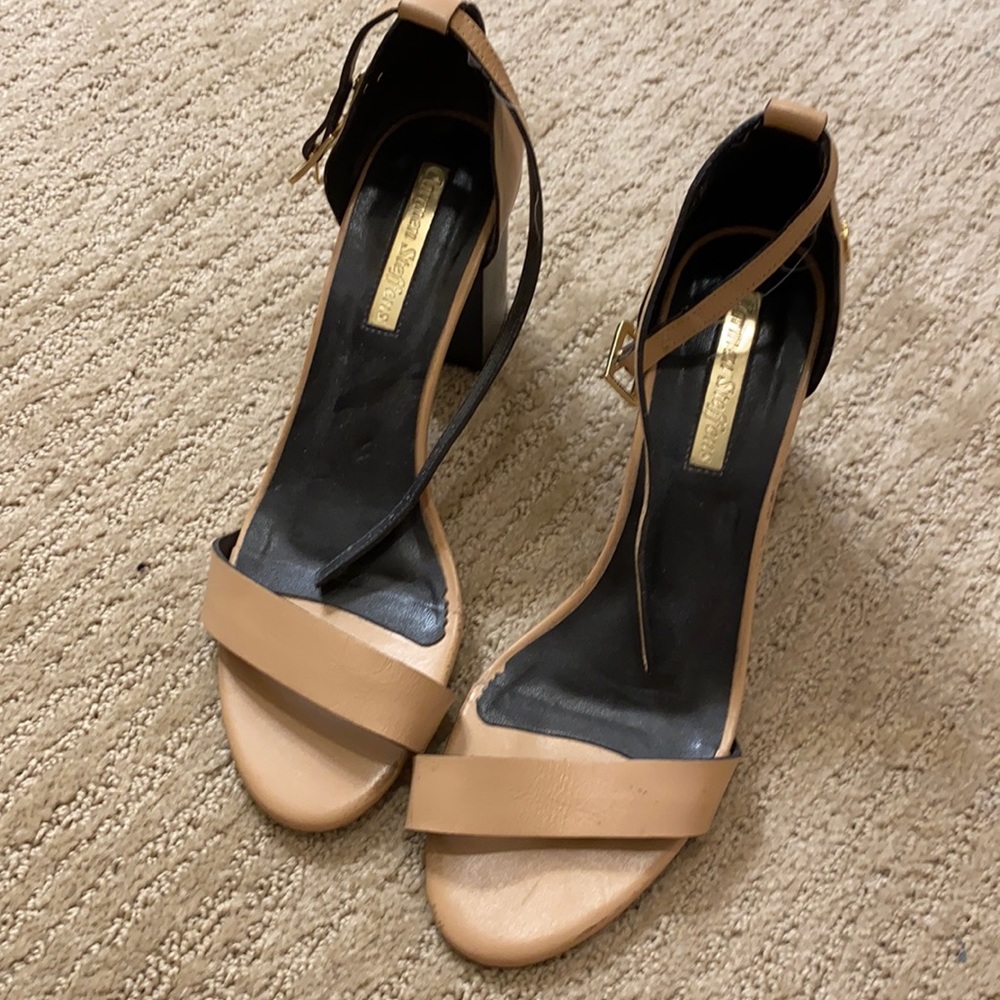 Carmen Steffens Nude Block Heel Strappy Sandals